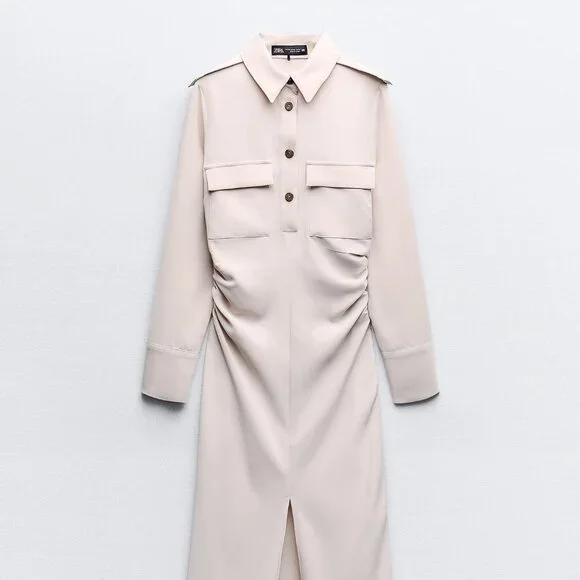 Zara DRAPED WAIST MIDI DRESS - Picture 6 of 9